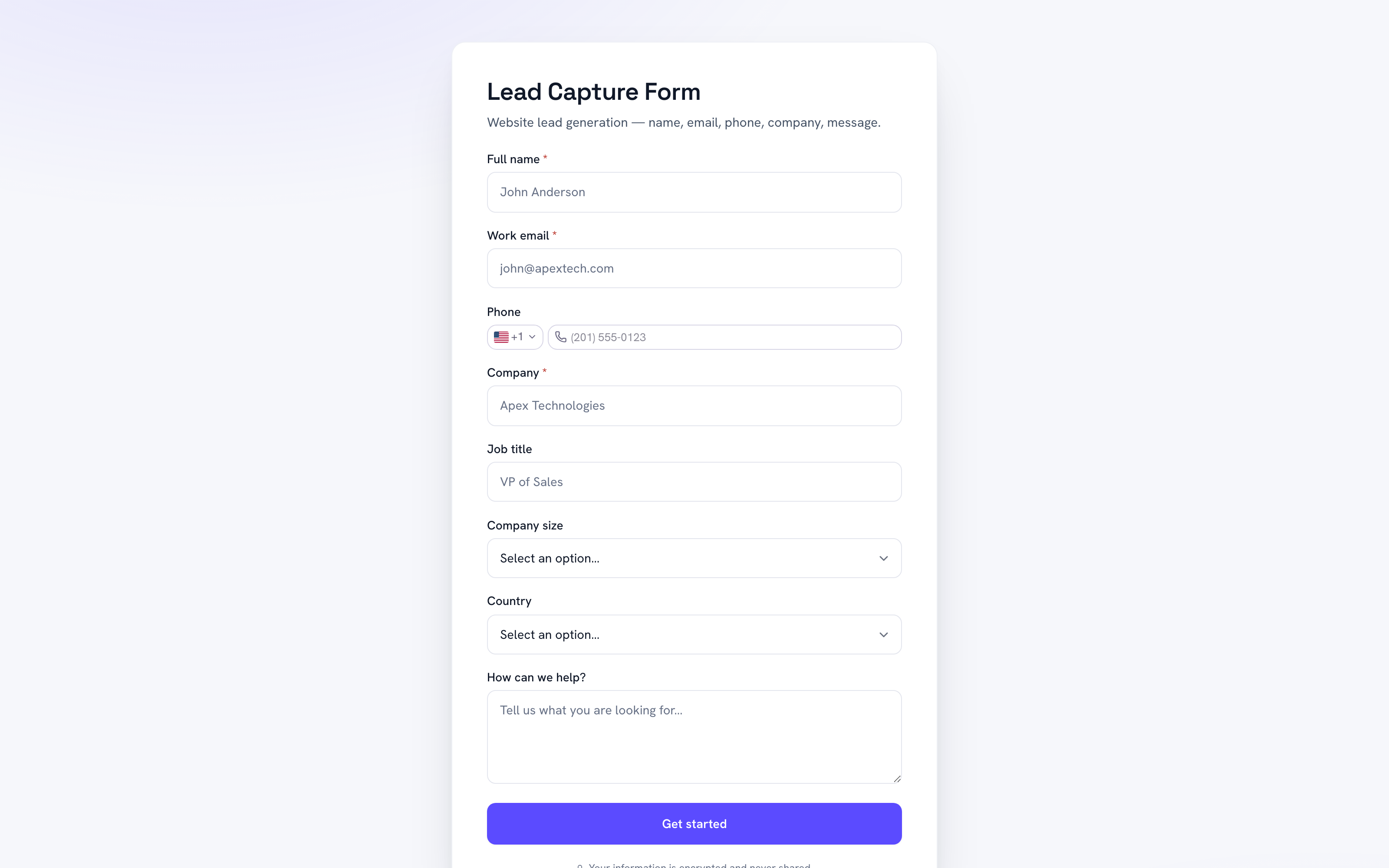 A live KudosCRM lead capture form